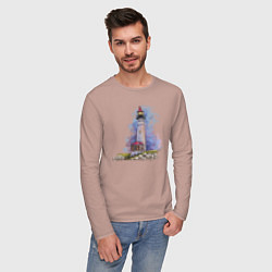 Лонгслив хлопковый мужской Crisp Point Lighthouse, цвет: пыльно-розовый — фото 2
