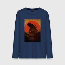 Лонгслив хлопковый мужской Godzilla and red sun, цвет: тёмно-синий