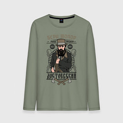 Лонгслив хлопковый мужской Достоевский: бери топор, цвет: авокадо