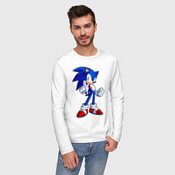 Лонгслив хлопковый мужской SONIC, цвет: белый — фото 2