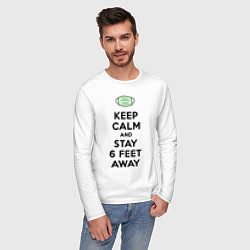 Лонгслив хлопковый мужской Keep Calm and Stay 6 Feet Away, цвет: белый — фото 2