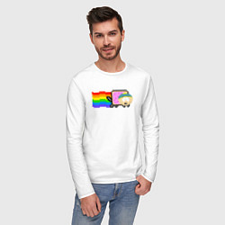 Лонгслив хлопковый мужской Картман Nyan Cat, цвет: белый — фото 2