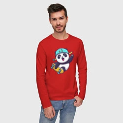 Лонгслив хлопковый мужской Панда скейтер, цвет: красный — фото 2