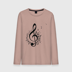 Лонгслив хлопковый мужской Скрипичный ключ ноты по кругу, цвет: пыльно-розовый