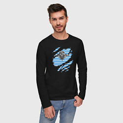 Лонгслив хлопковый мужской Рваная тельняшка, цвет: черный — фото 2