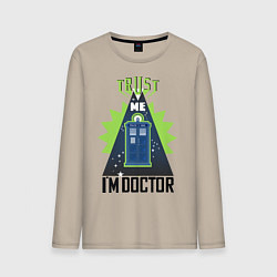 Лонгслив хлопковый мужской Trust me, i'm doctor who, цвет: миндальный