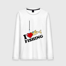 Лонгслив хлопковый мужской I love fishing, цвет: белый