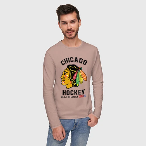 Мужской лонгслив CHICAGO BLACKHAWKS NHL / Пыльно-розовый – фото 3