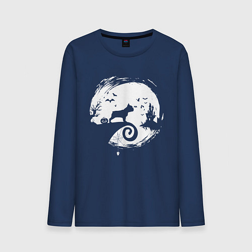 Мужской лонгслив Полнолуние Французский бульдог / Тёмно-синий – фото 1