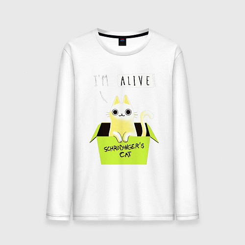 Мужской лонгслив Кот спереди жив, а сзади / Белый – фото 1