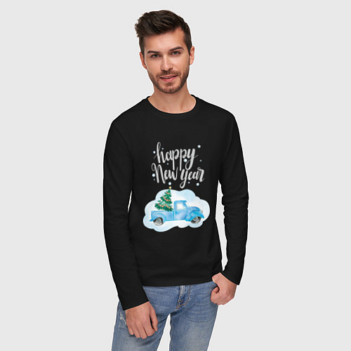 Мужской лонгслив Новогодняя машина / Черный – фото 3