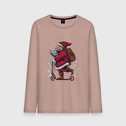 Лонгслив хлопковый мужской Санта на самокате, цвет: пыльно-розовый