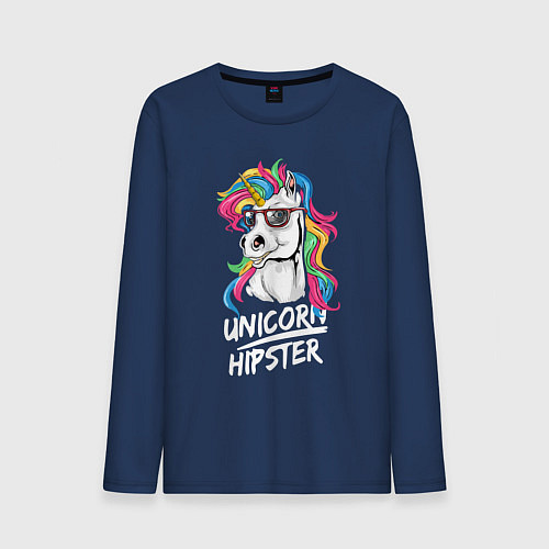 Мужской лонгслив Unicorn hipster / Тёмно-синий – фото 1