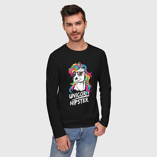 Мужской лонгслив Unicorn hipster / Черный – фото 3