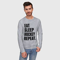 Лонгслив хлопковый мужской EAT SLEEP HOCKEY REPEAT, цвет: меланж — фото 2