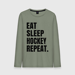 Лонгслив хлопковый мужской EAT SLEEP HOCKEY REPEAT, цвет: авокадо