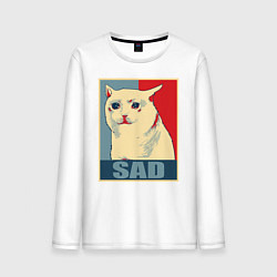 Лонгслив хлопковый мужской Sad Cat, цвет: белый