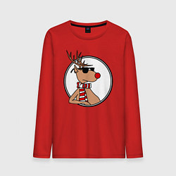 Лонгслив хлопковый мужской Олень Хипстер, цвет: красный