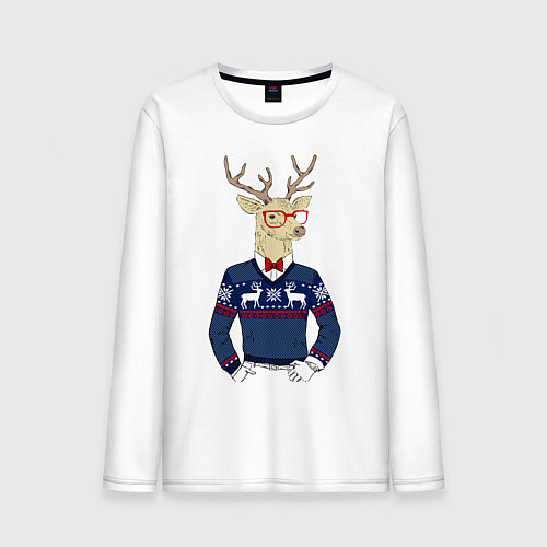 Мужской лонгслив Hipster Deer / Белый – фото 1