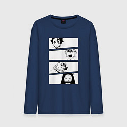 Лонгслив хлопковый мужской Клинок рассекающий демонов, цвет: тёмно-синий