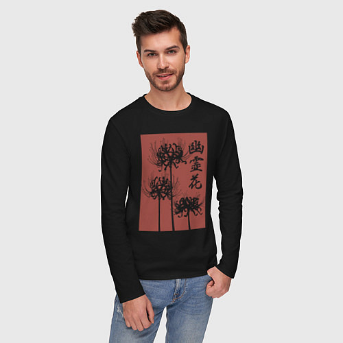 Мужской лонгслив Призрачный цветок / Черный – фото 3