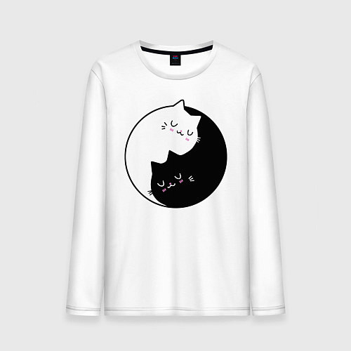 Мужской лонгслив Yin and Yang cats / Белый – фото 1