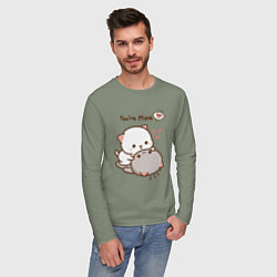 Лонгслив хлопковый мужской Влюблённые котята, цвет: авокадо — фото 2
