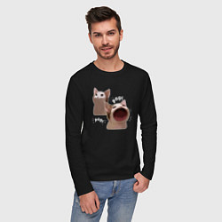 Лонгслив хлопковый мужской Cat Pop - Мем, цвет: черный — фото 2