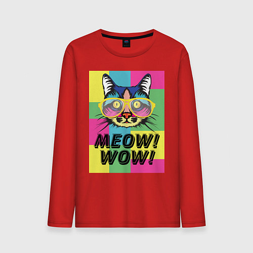 Мужской лонгслив Pop Cat Meow Wow! / Красный – фото 1