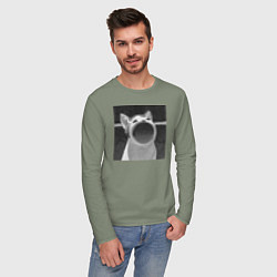 Лонгслив хлопковый мужской ЧБ Pop Cat, цвет: авокадо — фото 2