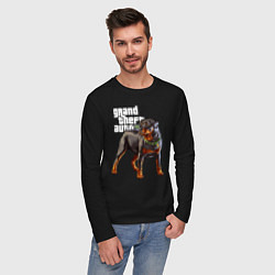 Лонгслив хлопковый мужской ЧОП - ротвейлер из GTA 5, цвет: черный — фото 2