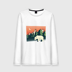 Лонгслив хлопковый мужской Белый медведь пейзаж с горами, цвет: белый