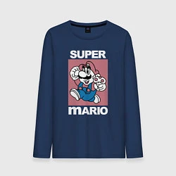 Лонгслив хлопковый мужской Супер Марио с грибочком, цвет: тёмно-синий