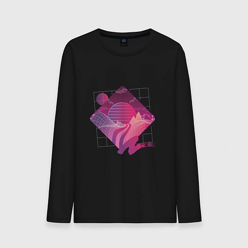 Мужской лонгслив Пейзаж в стиле Retrowave / Черный – фото 1