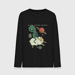 Лонгслив хлопковый мужской Alien Space Ship Sheep, цвет: черный
