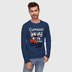 Лонгслив хлопковый мужской Cuphead, Dont deal with devil, цвет: тёмно-синий — фото 2