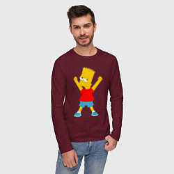 Лонгслив хлопковый мужской Барт Симпсон, цвет: меланж-бордовый — фото 2