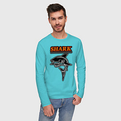 Лонгслив хлопковый мужской Shark цвета бирюзовый — фото 2