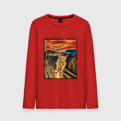 Мужской лонгслив Кот пародия на Крик Мунка