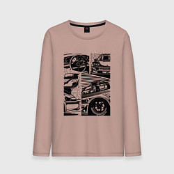Лонгслив хлопковый мужской PORSCHE ПОРШЕ КОЛЛАЖ, цвет: пыльно-розовый