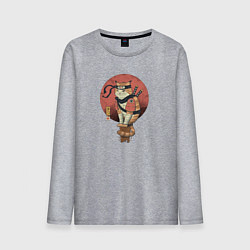 Лонгслив хлопковый мужской Кот самурай, цвет: меланж