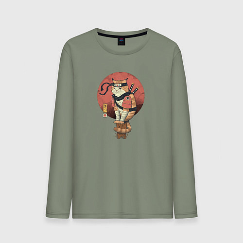 Мужской лонгслив Кот самурай / Авокадо – фото 1