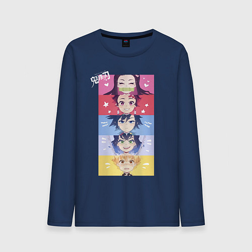 Мужской лонгслив Клинок, рассекающий демонов ГЕРОИ / Тёмно-синий – фото 1