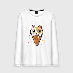 Лонгслив хлопковый мужской Ice Cream Cat, цвет: белый