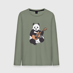 Лонгслив хлопковый мужской Панда гитарист Panda Guitar, цвет: авокадо