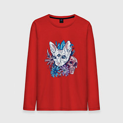 Лонгслив хлопковый мужской Мистический кот с черепом, цвет: красный