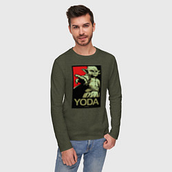 Лонгслив хлопковый мужской Yoda Jedi Master цвета меланж-хаки — фото 2