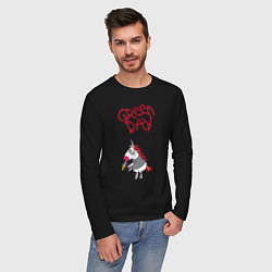 Лонгслив хлопковый мужской Green Day Unicorn, цвет: черный — фото 2