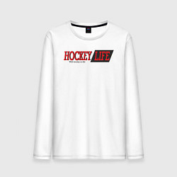 Лонгслив хлопковый мужской Hockey life logo text, цвет: белый