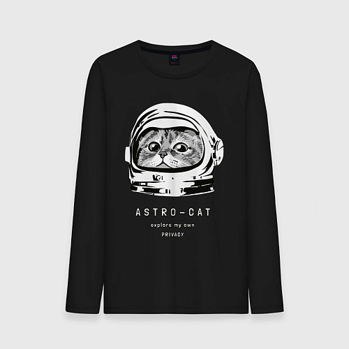 Мужской лонгслив ASTRONAUT CAT КОТ КОСМОНАВТ / Черный – фото 1